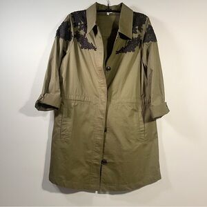 Kori America Women's Military Jacket Army Green Black Lace Size S